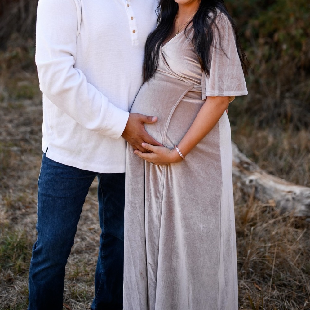 Baltic Born Taupe Velvet Maternity Wrap Dress
